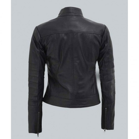 Bergamo Womens Black Slim Fit Genuine Leather Jacket