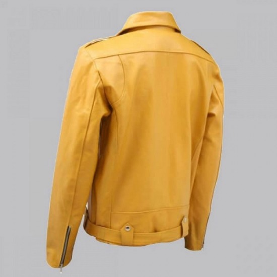 Biker Look Yellow Leather Jacket Men