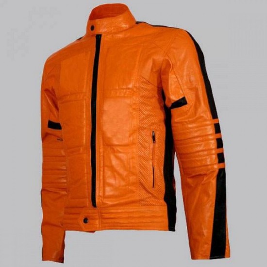 Biker Style Orange Leather Jacket Men