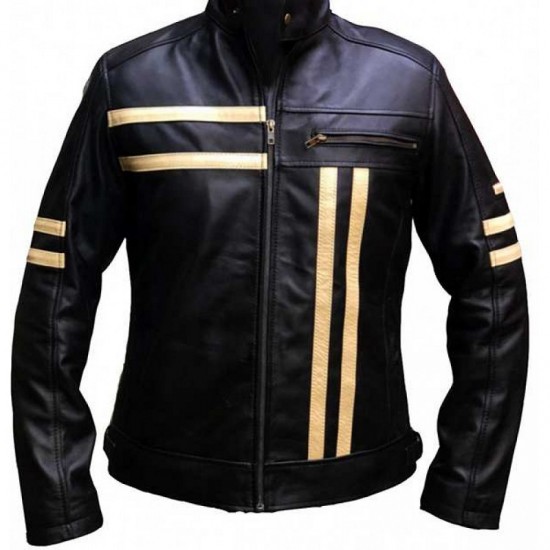 Black New Mens Quilted Cafe Racer Biker Leather Jacket