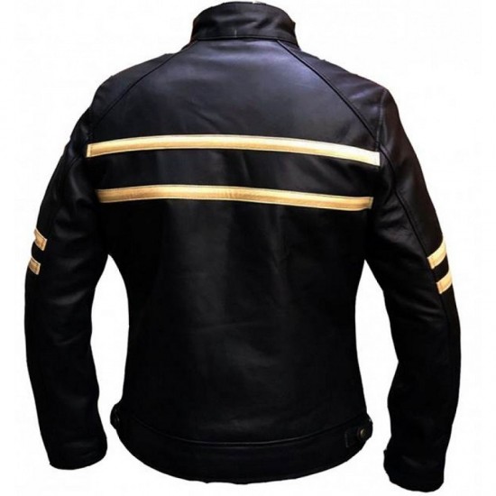 Black New Mens Quilted Cafe Racer Biker Leather Jacket