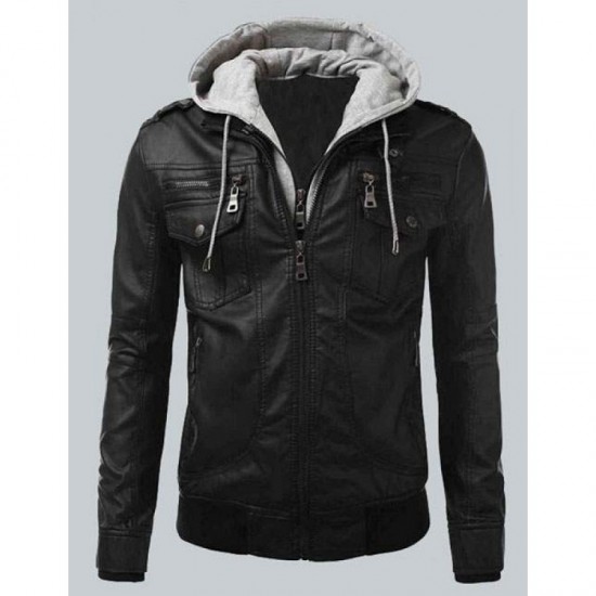 Bomber Mens Slim Fit Black Biker Jacket