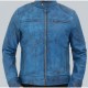 Dodge Cafe Racer Sky Blue Leather Jacket