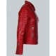 Double Breasted Mens Red Leather Biker Jacket