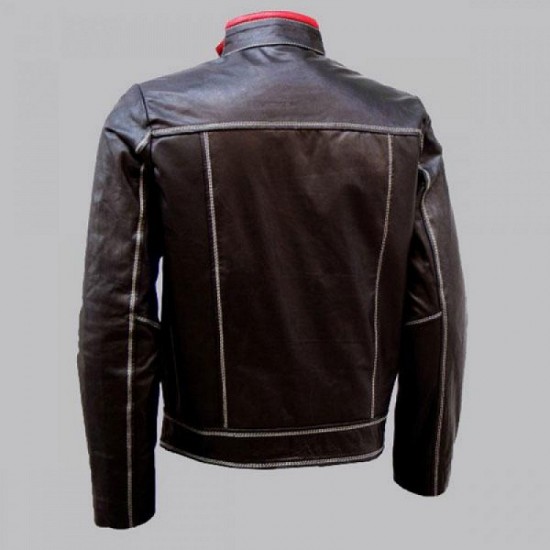 Double Stitched Mens Brown Leather Jacket