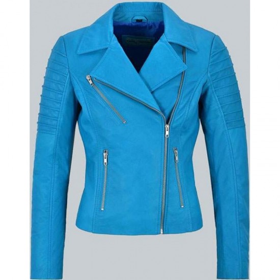 Fashion Designer Electric Blue Biker Style Jacket