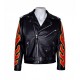 Fire Flame Men’s Black Racer Style Motorcycle Jacket