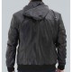 Frank Mens Black Leather Hooded Bomber Jacket