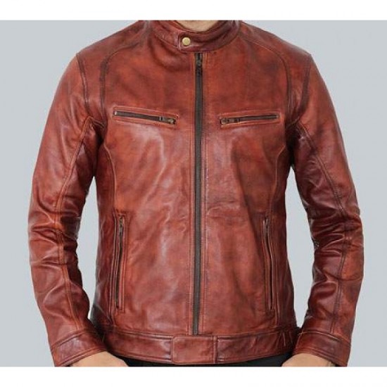 Idaho Mens Brown Leather Moto Jacket