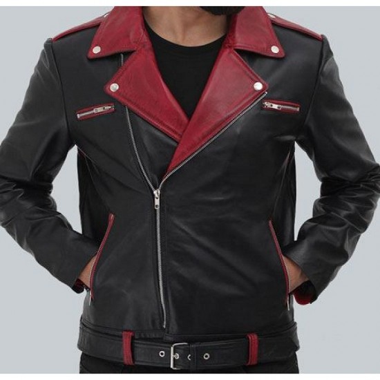 Jimmy Mens Black and Maroon Moto Jacket