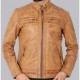 Johnson Quilted Distressed Camel Leather Jacket Mens