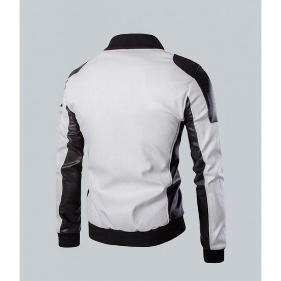 Joliet White Leather Perforated Jacket Mens