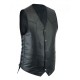 Men Basic Motorcycle Black Leather Vest Jacket