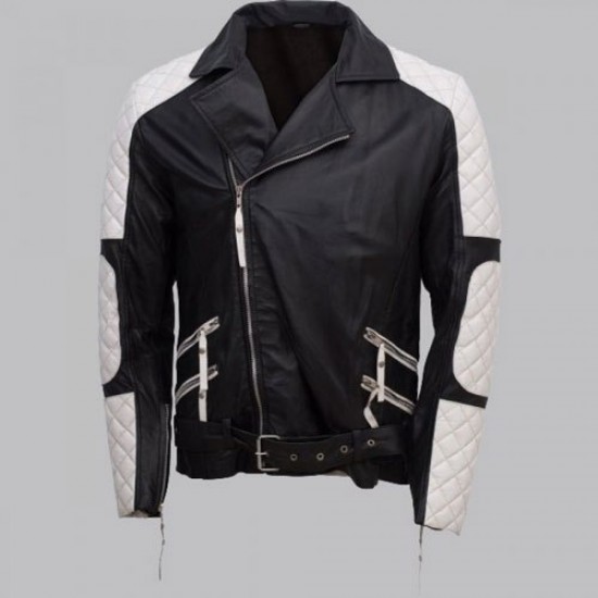 Men Black and White Leather Jacket