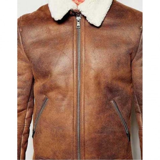 Men's Aviator Brown Leather Faux Shearling Jacket