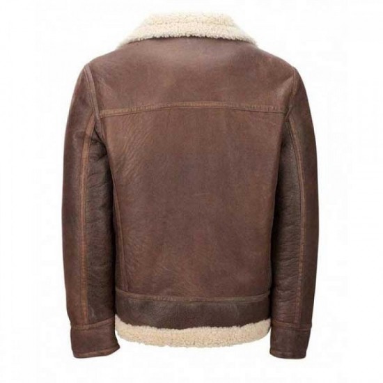 Men's Aviator Faux Shearling Brown Leather Jacket