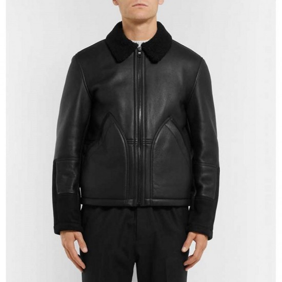 Men's Aviator Shearling Lined Leather And Suede Jacket