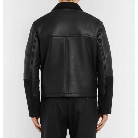 Men's Aviator Shearling Lined Leather And Suede Jacket