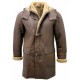 Men's Brown Shearling Sheepskin Leather Detachable Hood Duffle Coat