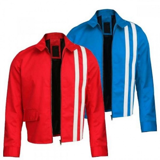 Men's Classic Speedway Elvis Presley White Striped Steve Red Cotton Jacket