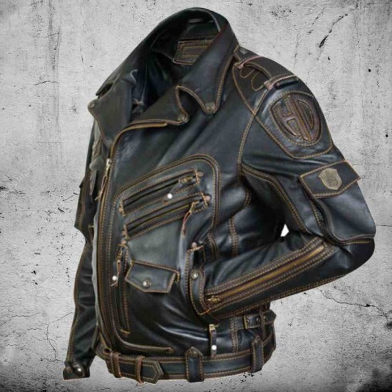 Men's Genuine Cowhide Premium Leather Motorcycle Top Biker Leather Jacket