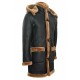 Men's New Winter Sheepskin Leather Ginger Removable Hooded Duffle Coat