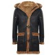 Men's New Winter Sheepskin Leather Ginger Removable Hooded Duffle Coat