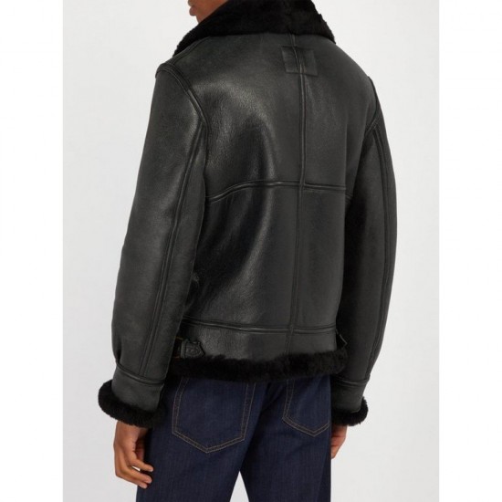 Men's Schot Aviator Faux Shearling Black Leather Jacket