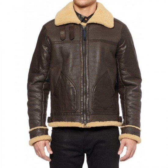 Men's Shearling B3 Brown Leather Aviator Bomber Jacket