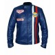 Men's Steve McQueen Le Mans GRANDPRIX Gulf Racing Style Biker Leather Jacket