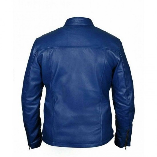 Men's Steve McQueen Le Mans Gulf Racing Blue Leather Jacket