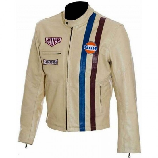 Men's Steve McQueen Le Mans Gulf Racing Blue Leather Jacket