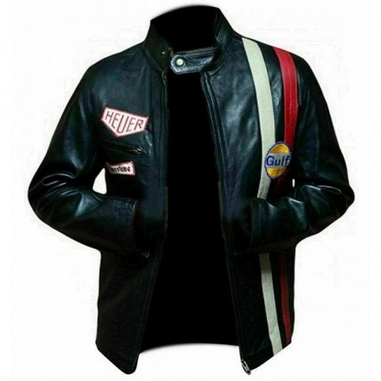 Men's Steve Mcqueen le Mans Gulf Racing Black Leather Jacket