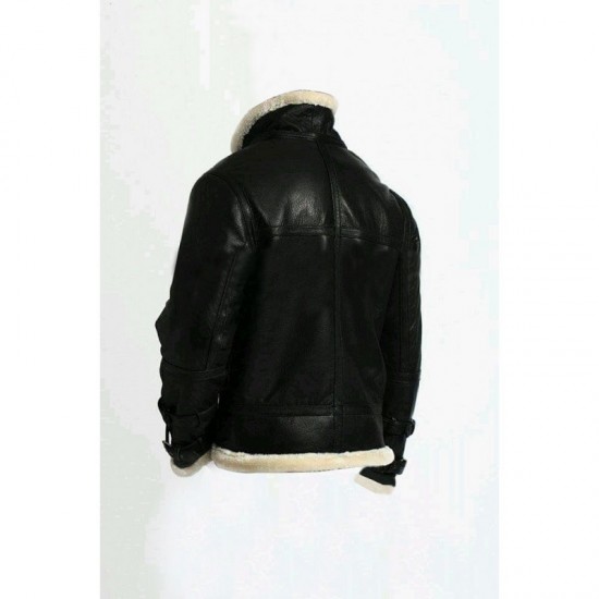 Men's Stylish B3 Bomber Full Fur Removable Hood Cow Leather Jacket