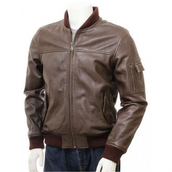 Mens Black And Dark Brown Classic Elegant Real Leather Bomber Jacket