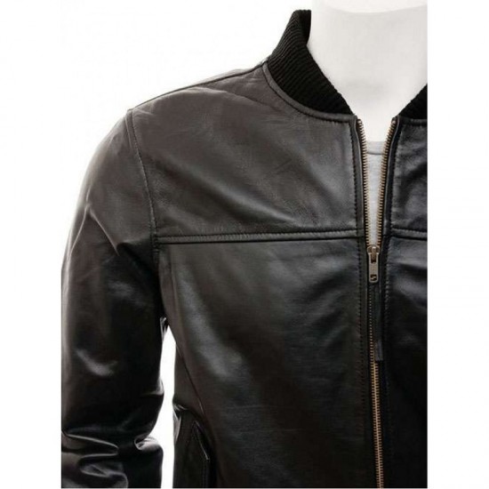 Mens Black And Dark Brown Classic Elegant Real Leather Bomber Jacket