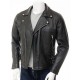 Mens Black Chromed Angled Zip Double Breasted Zipped Pockets Real Leather Biker Jacket