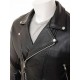 Mens Black Chromed Angled Zip Double Breasted Zipped Pockets Real Leather Biker Jacket