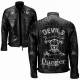 Mens Black Distressed Bikers Motorcycle Cafe Racer Leather Jacket Skull Design