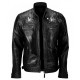 Mens Black Distressed Bikers Motorcycle Cafe Racer Leather Jacket Skull Design