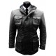 Mens Black Hooded Long Multi Pockets Leather Jacket