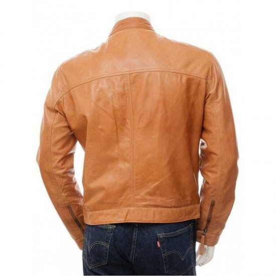 Mens Cafe Racer Real Leather Biker Jacket