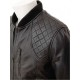 Mens Classic Quilted Panel Real Leather Bomber Jacket