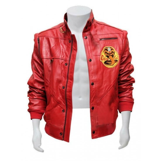 Mens Cobra Kai Karate Kid Johnny Lawrence Red Leather Jacket