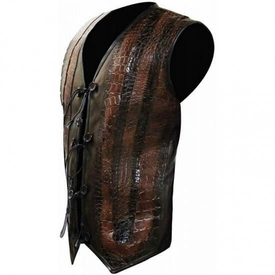 Mens Dundee Danny McBride Crocodile Brown Leather Vest