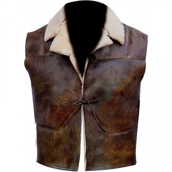 Mens No Name Clint Eastwood Western Cowboy Fur Shearling Brown Geniune Leather Vest