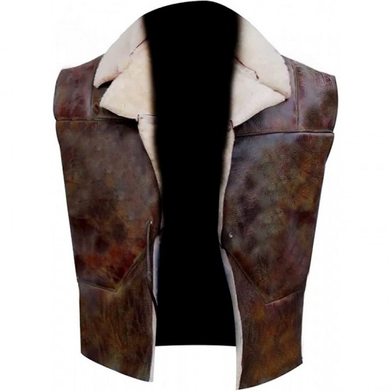 Mens No Name Clint Eastwood Western Cowboy Fur Shearling Brown Geniune Leather Vest