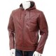 Mens Oxblood Hooded Leather Jacket