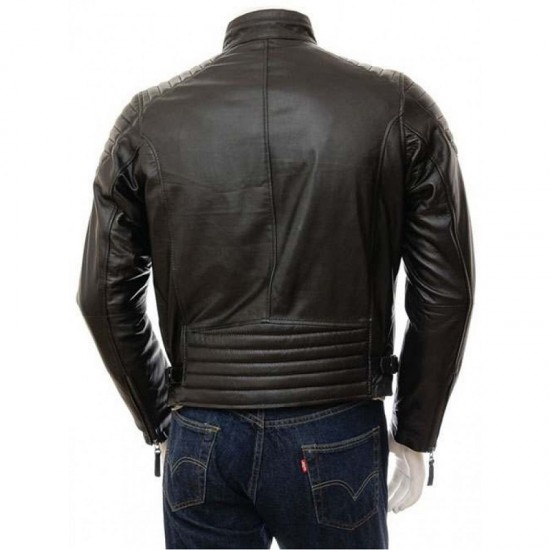 Mens Quilt Elegant Classic Real Leather Biker Jacket