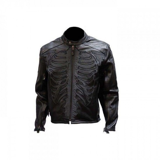 Mens Reflective Skeleton Motorcycle Soft Naked Cowhide Leather Jacket